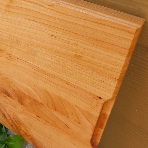 Cherry Wood Edge Grain Cutting Board with Beveled Edge & Hand Grooves On Sides