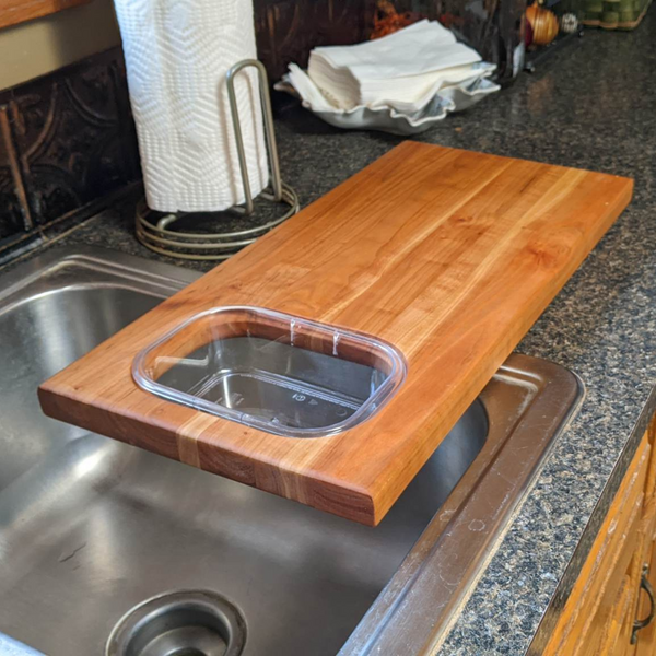 Over The Counter Cherry Wood Edge Grain Cutting Board, Includes Rubbermaid Tupperware & Clear Rubber Grip Feet