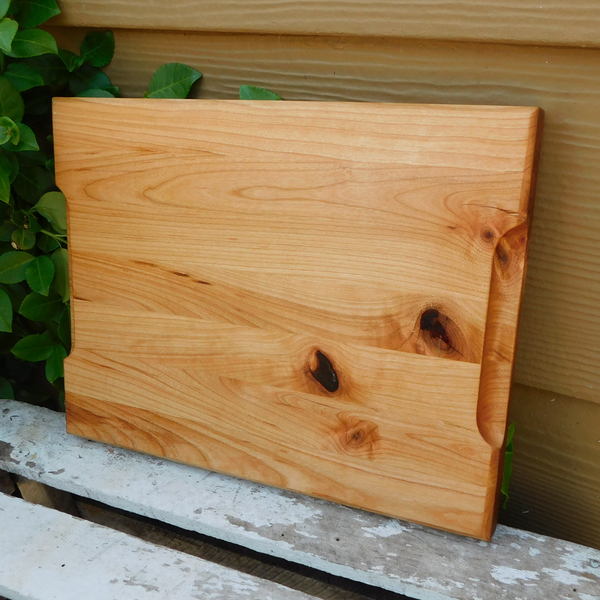 Cherry Wood Edge Grain Cutting Board with Beveled Edge & Hand Grooves On Sides