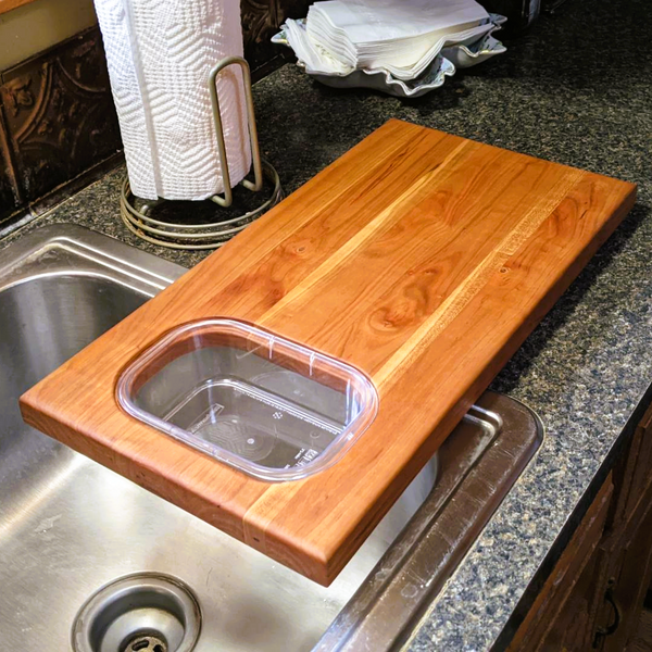 Over The Counter Cherry Wood Edge Grain Cutting Board, Includes Rubbermaid Tupperware & Clear Rubber Grip Feet
