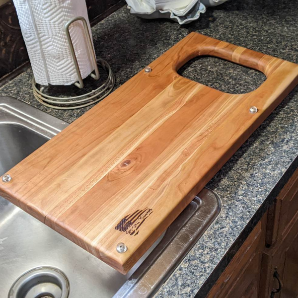 Over The Counter Cherry Wood Edge Grain Cutting Board, Includes Rubbermaid Tupperware & Clear Rubber Grip Feet