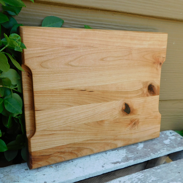 Cherry Wood Edge Grain Cutting Board with Beveled Edge & Hand Grooves On Sides
