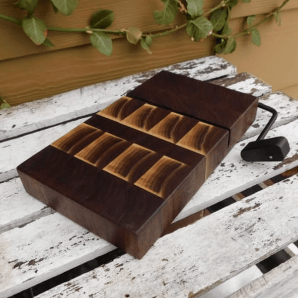 End grain Walnut cheese slicing board, finished in a food grade oil and beeswax mixture. Handmade in the USA by Springhill Millworks.