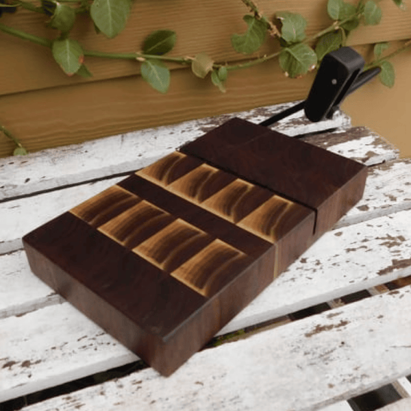 End grain Walnut cheese slicing board, finished in a food grade oil and beeswax mixture. Handmade in the USA by Springhill Millworks.