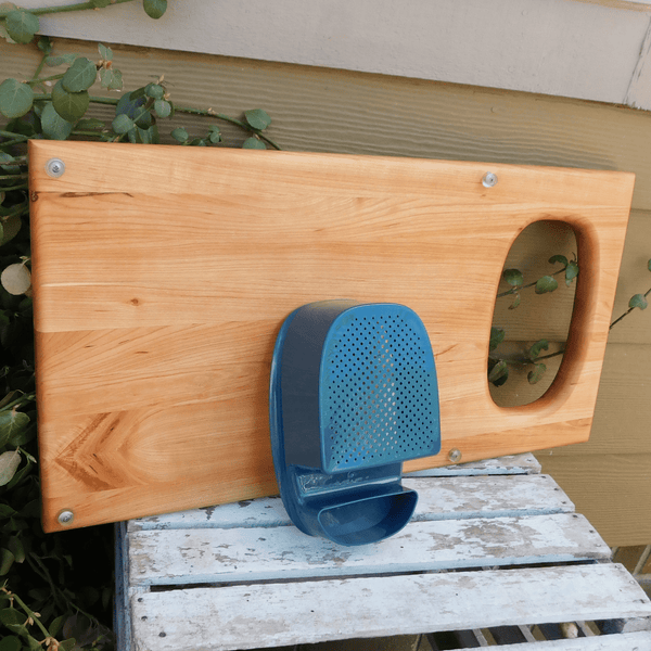 Over The Sink Cherry Wood Edge Grain Cutting Board with Colander and Clear Rubber Grip Feet