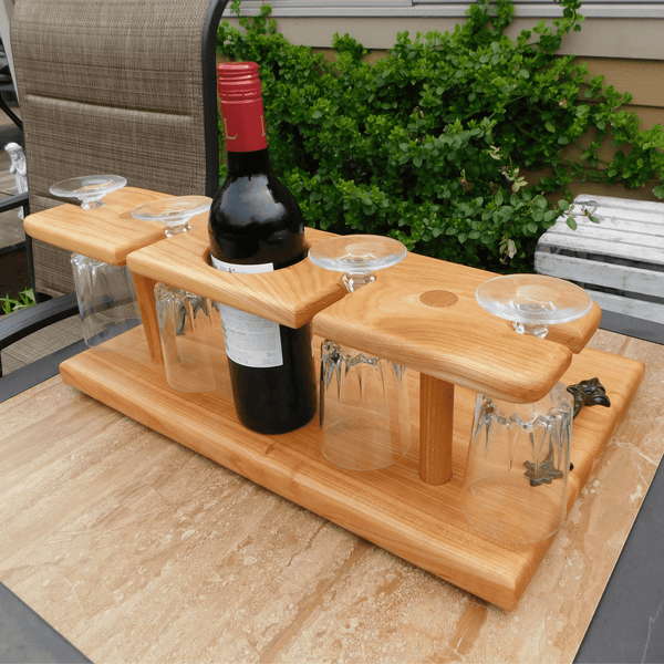 Cherry Wood Wine Charcuterie Board with Wine Glasses