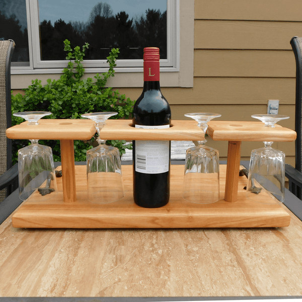 Cherry Wood Wine Charcuterie Board with Wine Glasses