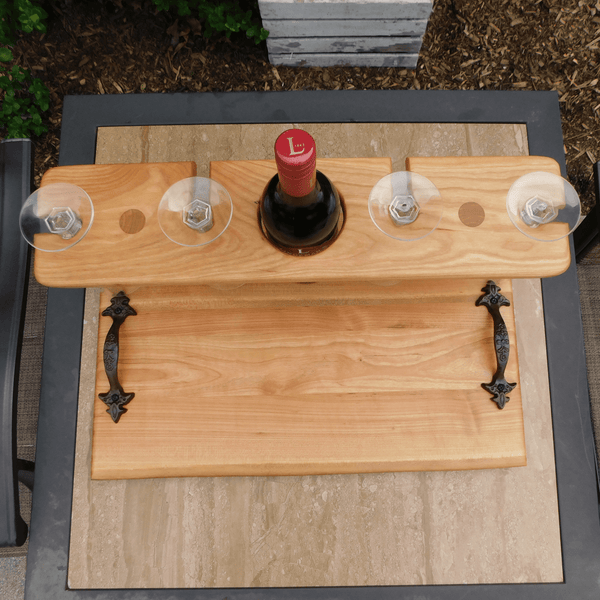 Cherry Wood Wine Charcuterie Board with Wine Glasses