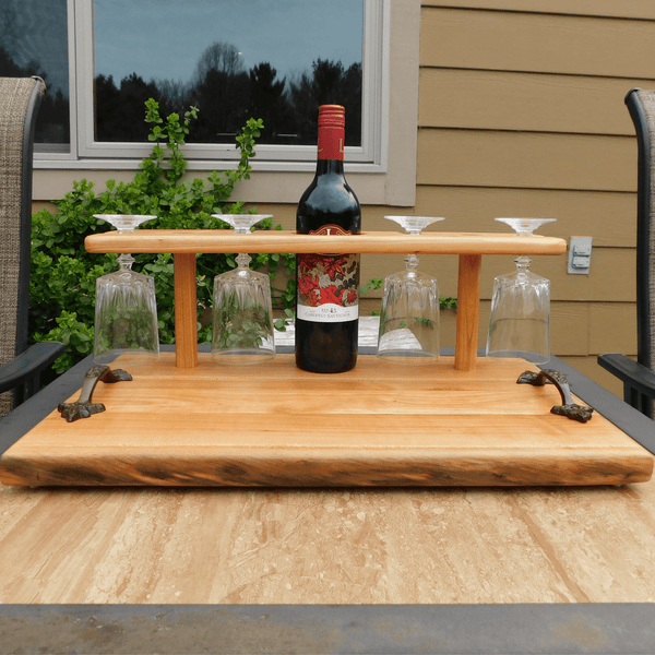 Cherry Wood Wine Charcuterie Board with Wine Glasses