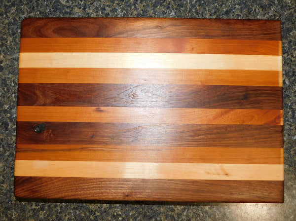 Black Walnut, Cherry Wood, & Maple Edge Grain Cutting Board with Clear Rubber Grip Feet