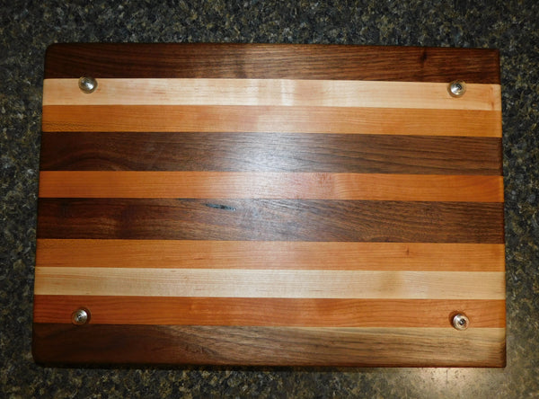 Black Walnut, Cherry Wood, & Maple Edge Grain Cutting Board with Clear Rubber Grip Feet