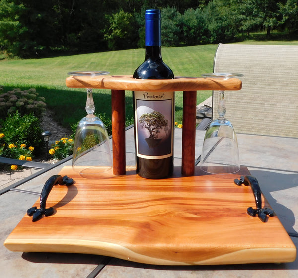 Cherry Wood Wine Charcuterie Board with Wine Glasses