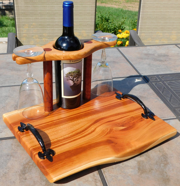 Cherry Wood Wine Charcuterie Board with Wine Glasses