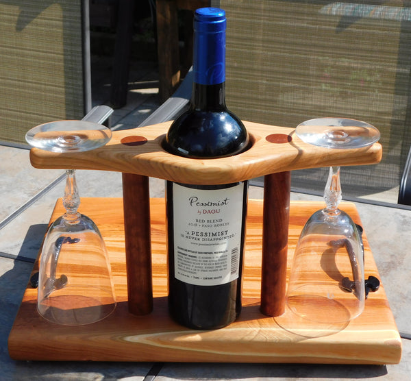 Cherry Wood Wine Charcuterie Board with Wine Glasses