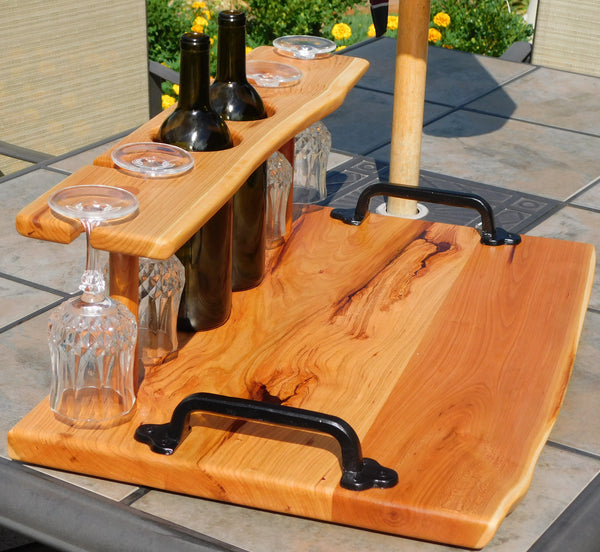 Double-Bottle Cherry Wood Wine Charcuterie Board with Wine Glasses