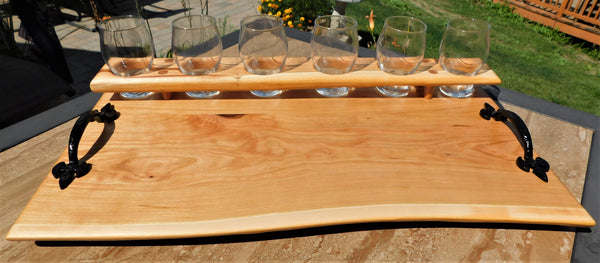Cherry Wood Beer Flight Charcuterie Board with Taster Glasses