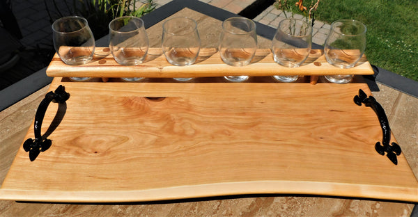 Cherry Wood Beer Flight Charcuterie Board with Taster Glasses