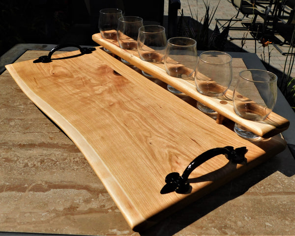 Cherry Wood Beer Flight Charcuterie Board with Taster Glasses