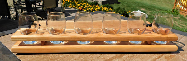Cherry Wood Beer Flight Charcuterie Board with Taster Glasses