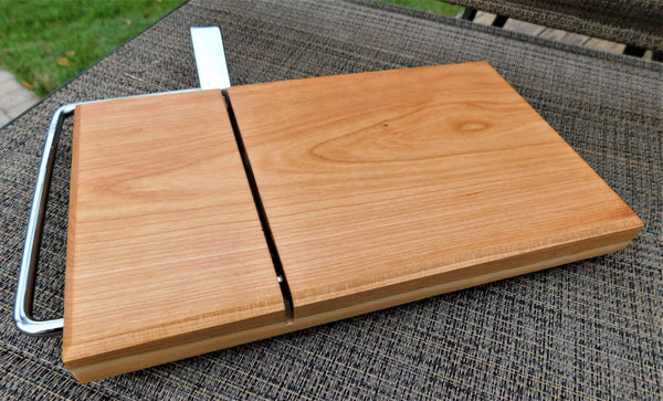 Cherry Wood Cheese Slicing Board with Clear Rubber Grip Feet