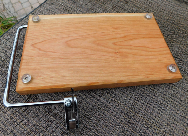 Cherry Wood Cheese Slicing Board with Clear Rubber Grip Feet