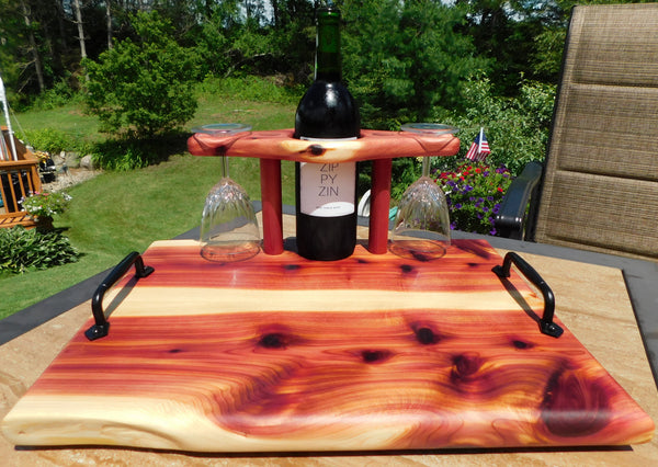 Red Cedar Wine Charcuterie Board with Wine Glasses