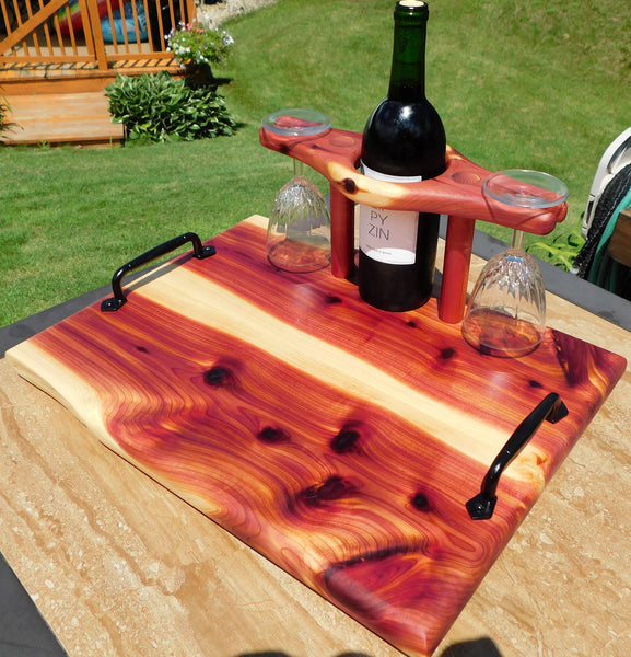 Red Cedar Wine Charcuterie Board with Wine Glasses