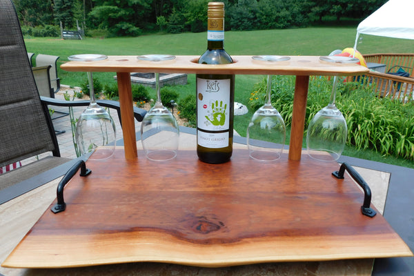 Cherry Wood Wine Charcuterie Board with Wine Glasses