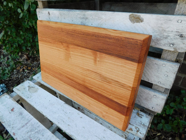 Cherry Wood Edge Grain Cutting Board with Clear Rubber Grip Feet