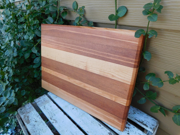 Cherry Wood Edge Grain Cutting Board with Clear Rubber Grip Feet