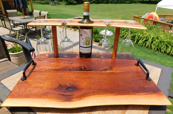 Cherry Wood Wine Charcuterie Board with Wine Glasses