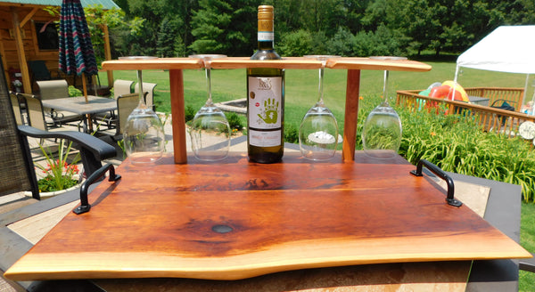 Cherry Wood Wine Charcuterie Board with Wine Glasses