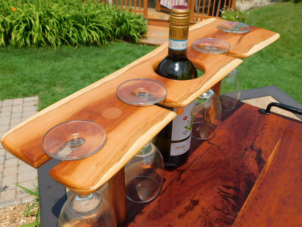 Cherry Wood Wine Charcuterie Board with Wine Glasses