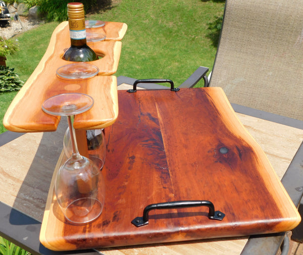 Cherry Wood Wine Charcuterie Board with Wine Glasses