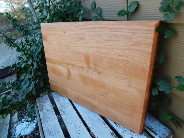 Cherry Wood Edge Grain Cutting Board with Clear Rubber Grip Feet
