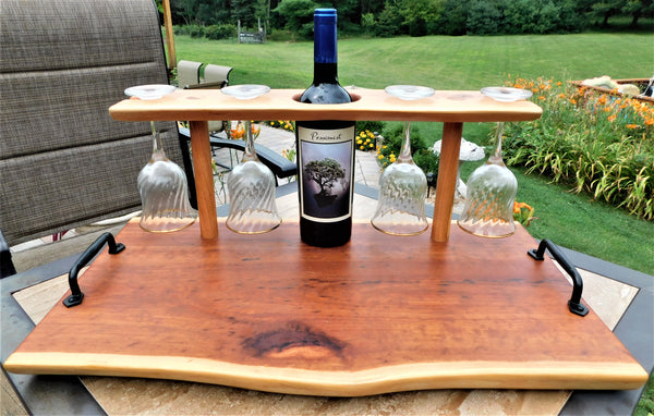 Cherry Wood Wine Charcuterie Board with Wine Glasses