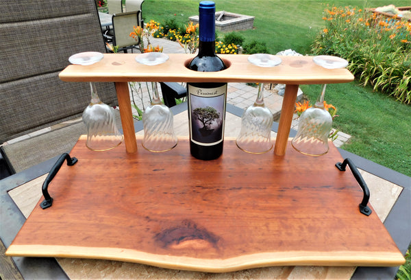 Cherry Wood Wine Charcuterie Board with Wine Glasses