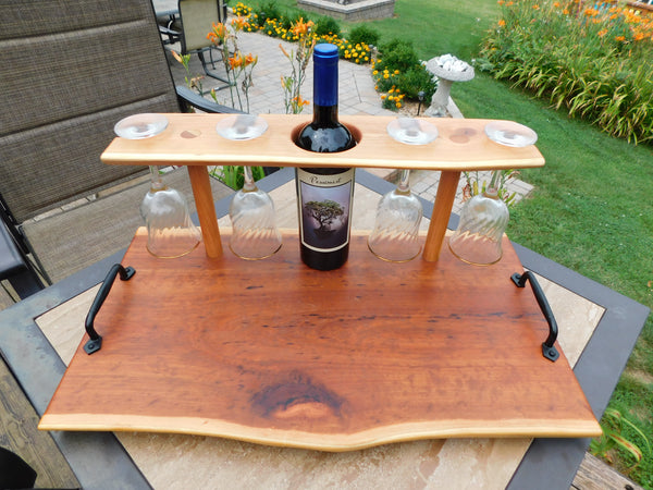 Cherry Wood Wine Charcuterie Board with Wine Glasses