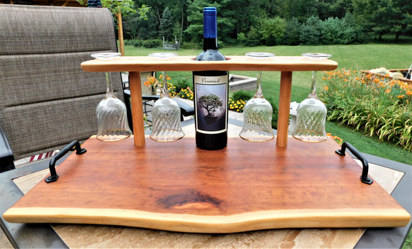 Cherry Wood Wine Charcuterie Board with Wine Glasses
