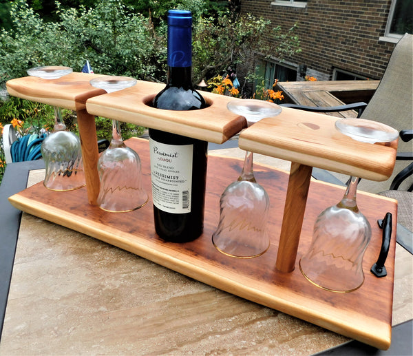 Cherry Wood Wine Charcuterie Board with Wine Glasses