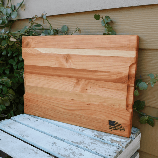 Cherry Wood Edge Grain Cutting Board with Beveled Edge & Hand Grooves On Sides