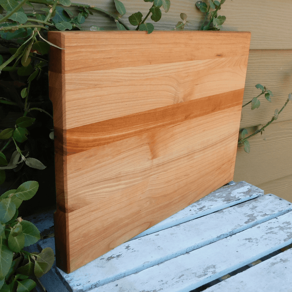 Cherry Wood Edge Grain Cutting Board with Beveled Edge & Hand Grooves On Sides