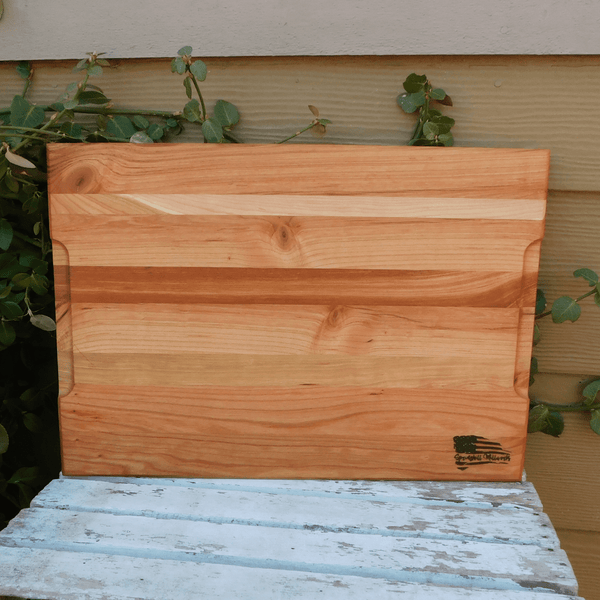 Cherry Wood Edge Grain Cutting Board with Beveled Edge & Hand Grooves On Sides