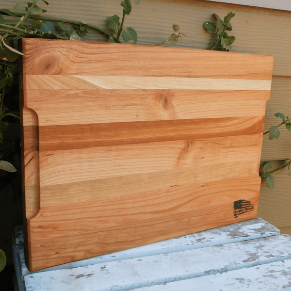 Cherry Wood Edge Grain Cutting Board with Beveled Edge & Hand Grooves On Sides