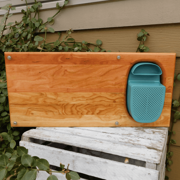 Over The Sink Cherry Wood Edge Grain Cutting Board with Colander and Clear Rubber Grip Feet