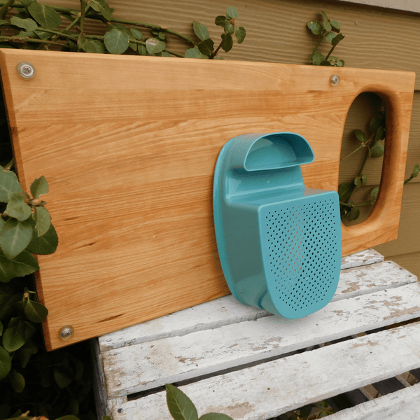 Over The Sink Cherry Wood Edge Grain Cutting Board with Colander and Clear Rubber Grip Feet
