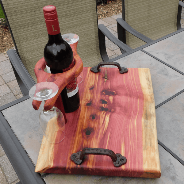Red Cedar Wine Charcuterie Board with Wine Glasses