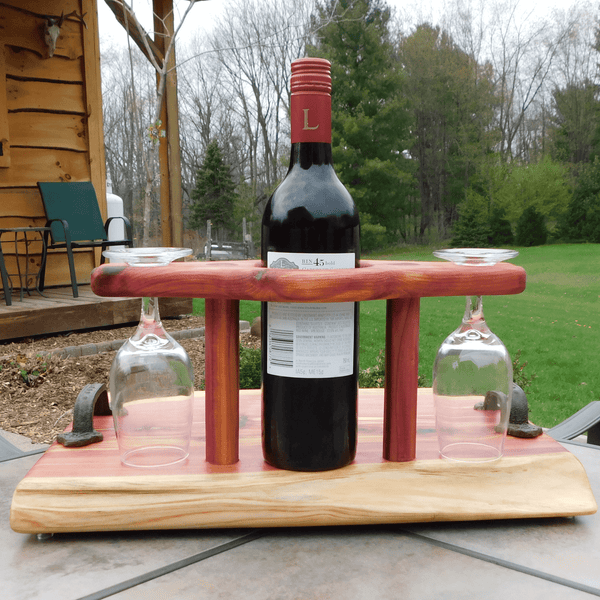 Red Cedar Wine Charcuterie Board with Wine Glasses