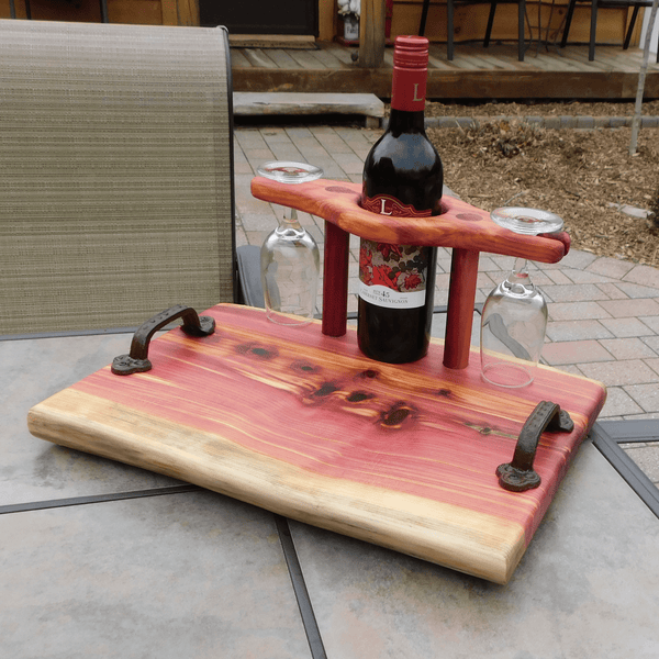 Red Cedar Wine Charcuterie Board with Wine Glasses