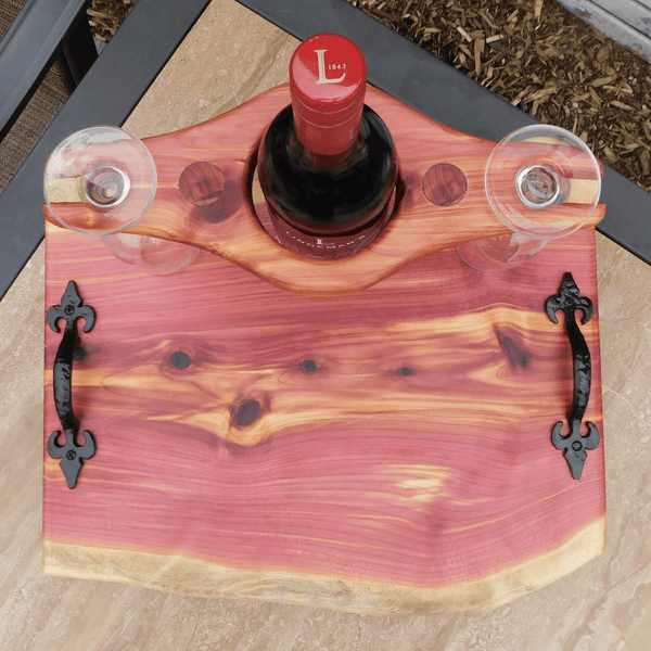Red Cedar Wine Charcuterie Board with Wine Glasses